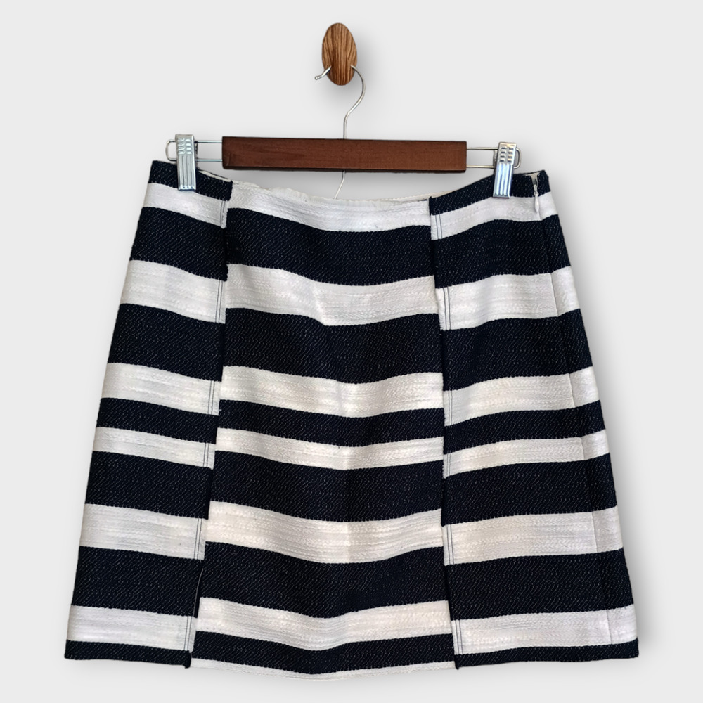 Loft Ann Taylor Skirt Women 8 Navy Blue White Nautical Frayed Texture Lined Mini
